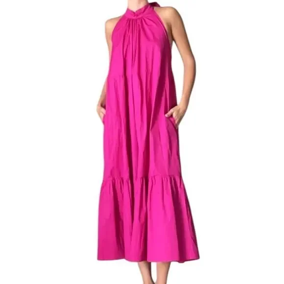NWT Monica Nera Demi Midi Pink Dress Orchid Flower Size S - Picture 4 of 11